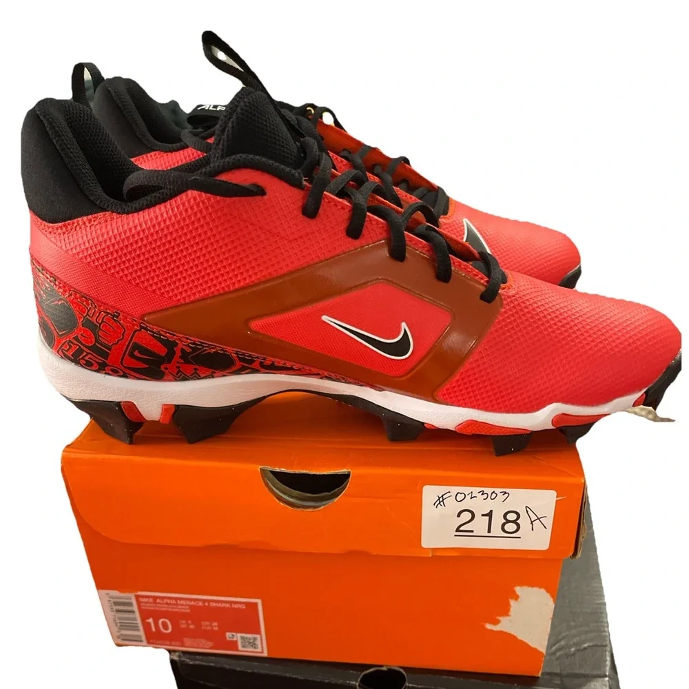 NIB‎ Nike Alpha Menace 4 Shark NRG Red Football Cleats FQ4536-600 Men's Size 10